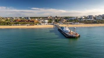 Aerial view of the Bournemouth beach during 12 days in England