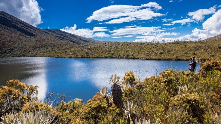 View of the lake and the landscape at the Colombian Andes.