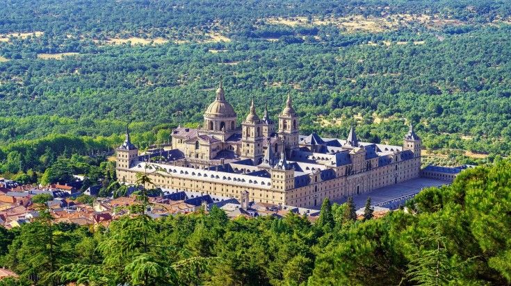 Panoramic view of El Escorial Monastery on a clear day.