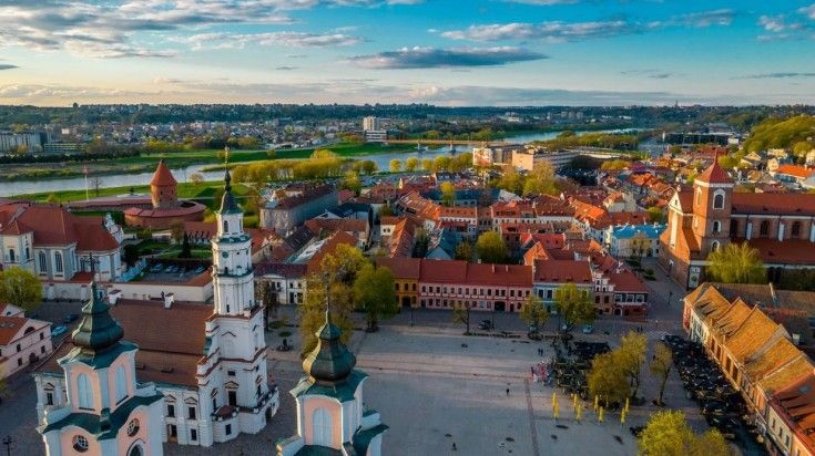 A view of in Kaunas city town hall square in Lithuania.