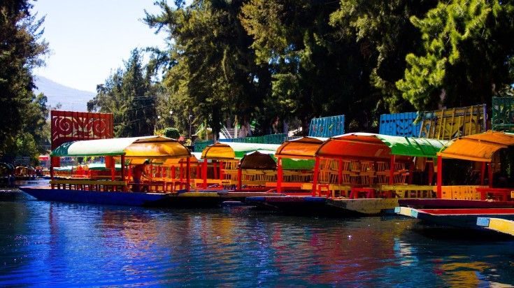 Boats on a lake at Xochimilco.