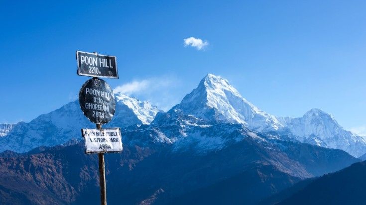 Poon Hill is one of the shortest treks in Nepal and is ideal for a 4-day trip. See this road sign when you trek Poonhill while spending 4 days in Nepal.