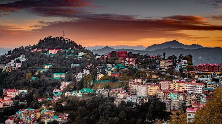 An evening view of Shimla in the Indian state of Himachal Pradesh.
