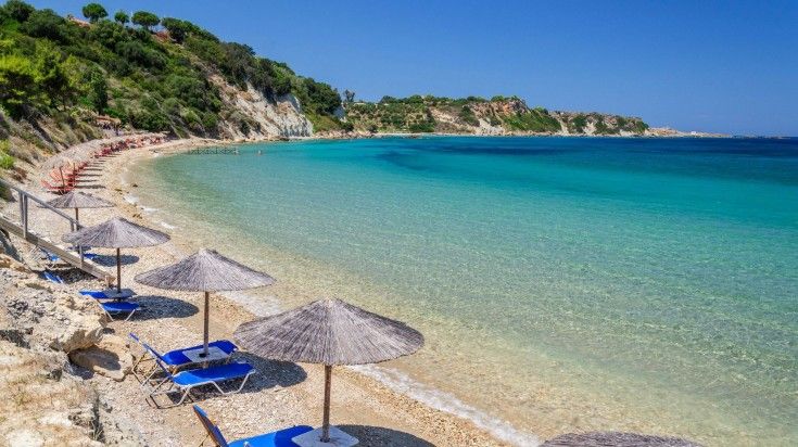A view of beautiful beach in Zakynthos on a clear day in Greece.