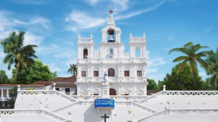 A sunny view of Our Lady of the Immaculate Conception Church in Goa.