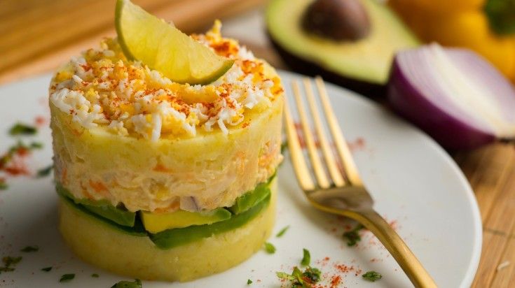 Causa Peruana on a plate in Peru. Causa Peruana on a plate in Peru.