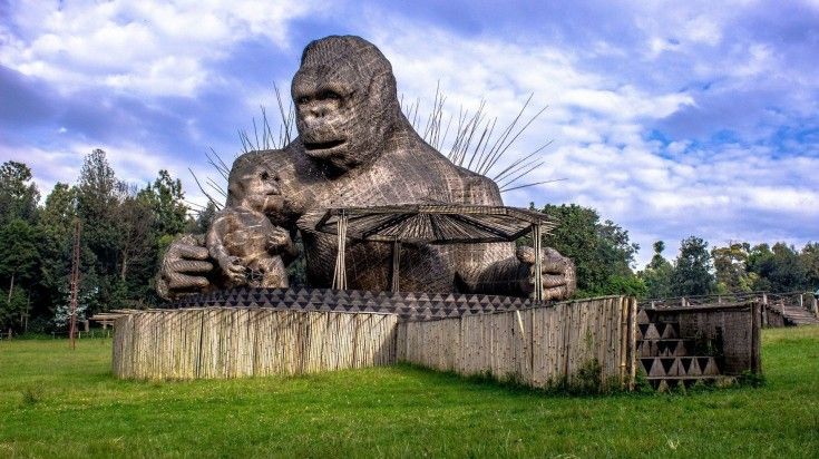 Giant wooden gorilla sculpture in Musanze in Rwanda