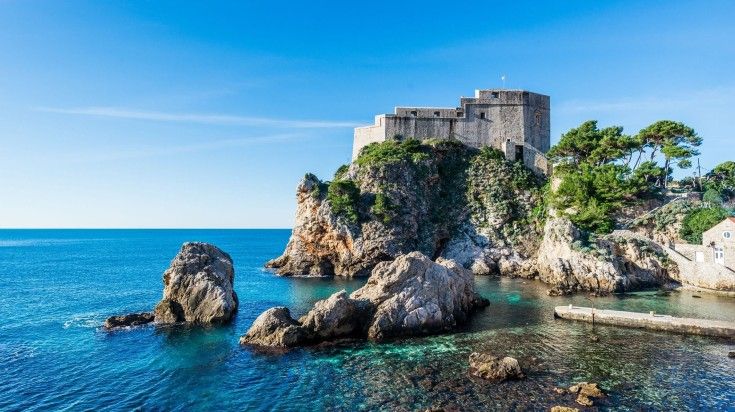 The view of Fort Lovrijenac on a clear day in Dubrovnik.