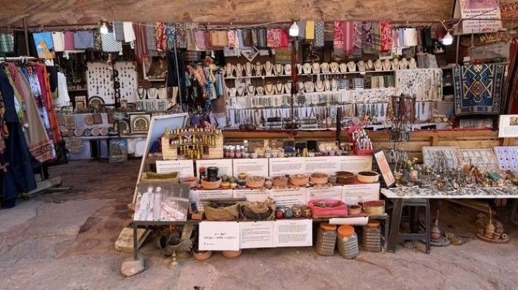 A stall in Jordan with trinklets and Jordanian goods