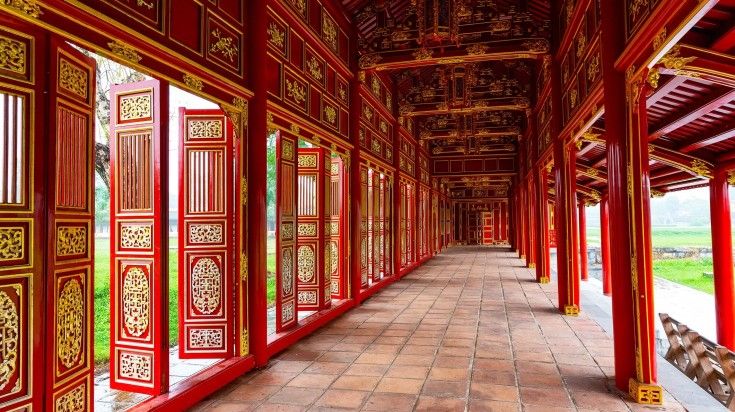 A red corridor in the Forbidden Purple City of Hue.