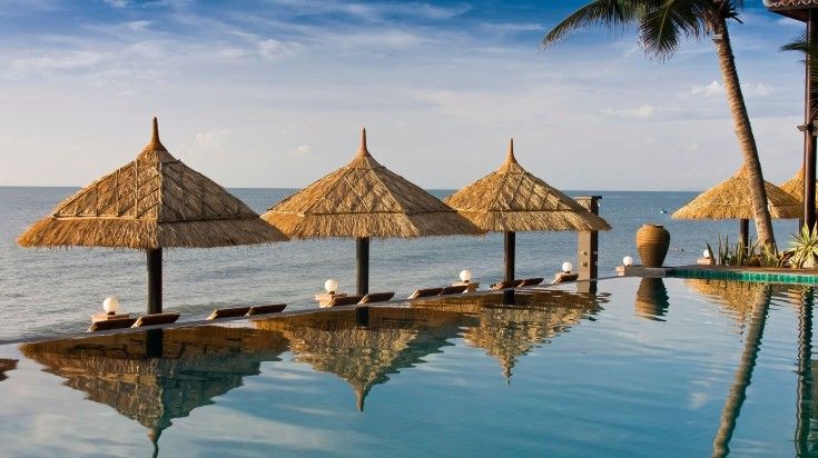 Lotus Village Resort at sunset in Vietnam.