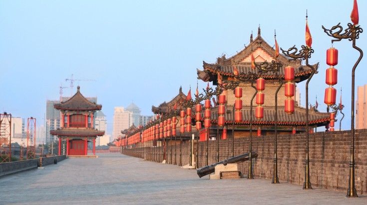 The view of Xi'an City walls on a clear day in China. The view of Xi'an City walls on a clear day in China.