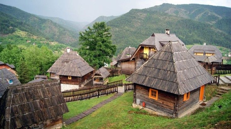 View of authentic wooden village in Drvengrad, Serbia