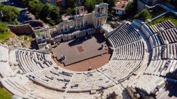Aerial view of the ancient theatre in Plovdiv, Bulgaria