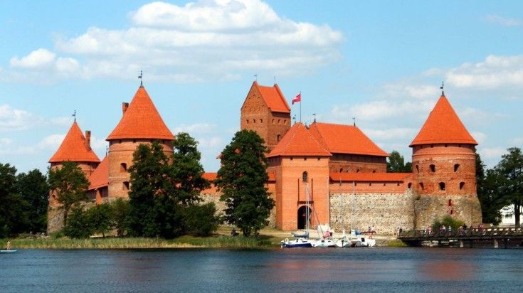 A view of Trakai Castle, on an island in Lake Galvė, in Lithuania.