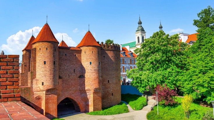 The view of Warsaw Barbican during spring in Poland.