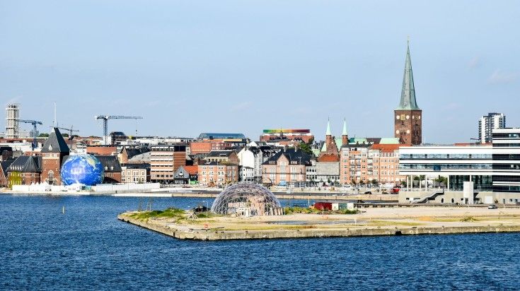 Cityscape of Aarhus on a sunny day in Denmark.