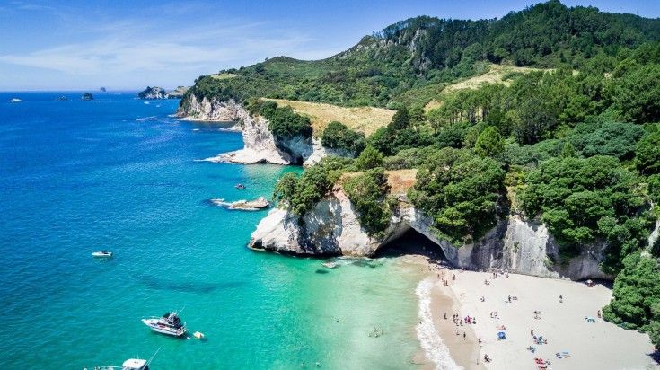 Aerial view of Cathedral Cove in the Coromandel Peninsula. Aerial view of Cathedral Cove in the Coromandel Peninsula.