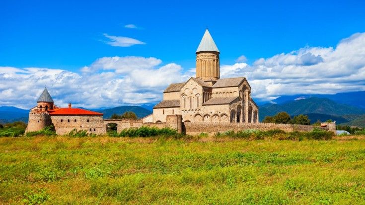 The view of Alaverdi Monastery on a clear day in Georgia.