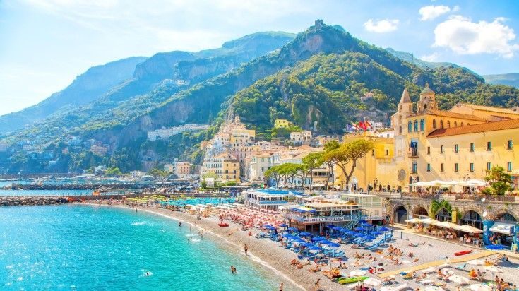 View of the Amalfi Coast in Italy on a clear day. View of the Amalfi Coast in Italy on a clear day.
