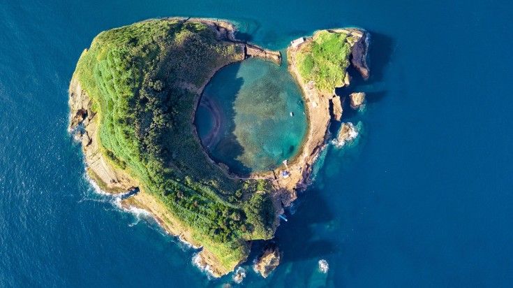 Aerial view of the Vila Franca do Campo off the coast of Sao Miguel