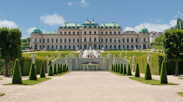 View of Belvedere Palace on a clear day in Austria.