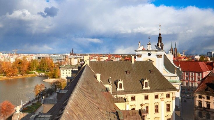 Bird view from the mathematical tower over historical University of Wroclaw