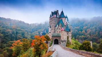 The medieval castle, Burg Eltz nestled on the hills above the Moselle River