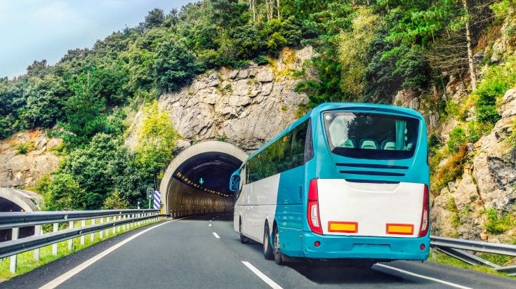 A bus going through the tunnels in Madrid.