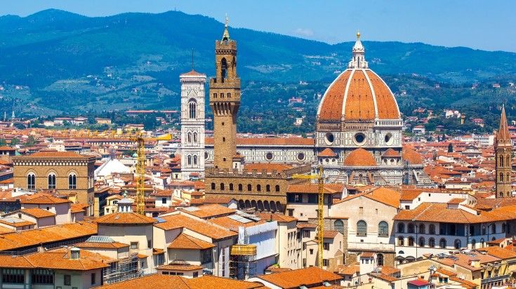 View of Cathedral of Santa Maria del Fiore in Florence on a clear day. View of Cathedral of Santa Maria del Fiore in Florence on a clear day.