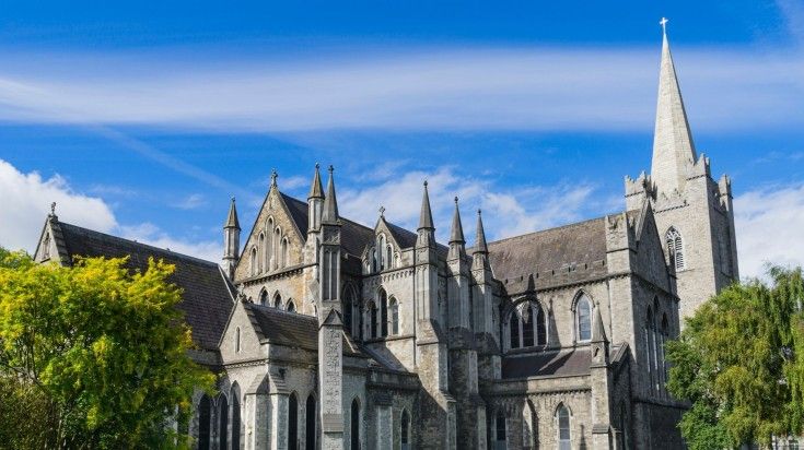 Gothic Cathedral of St. Patrick on a clear day in Ireland.