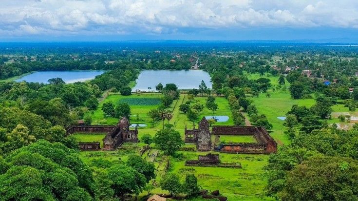 A top view Vat Phou Hindu temple complex in Champasak, Southern Laos. A top view Vat Phou Hindu temple complex in Champasak, Southern Laos.