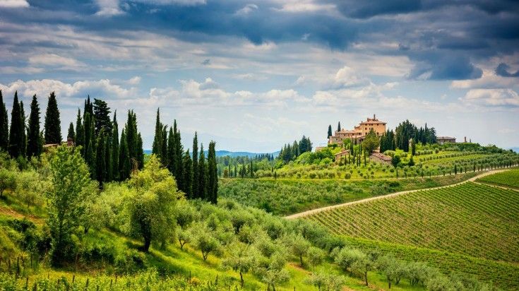 Landscape of Chianti Region on a cloudy day in Italy.