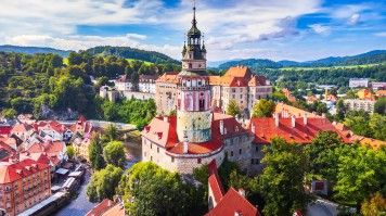 A view of Cesky Krumlov on a sunny day.