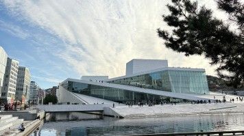 Oslo Opera House with its sloping white marble roof in Norway