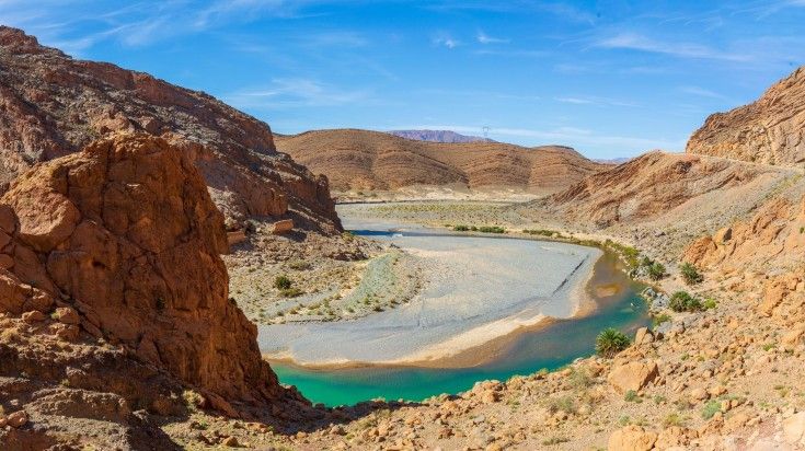 Ziz River Gorge on a clear day in Morocco.