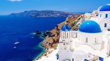 Dome shaped unique architecture in Santorini, Greece.