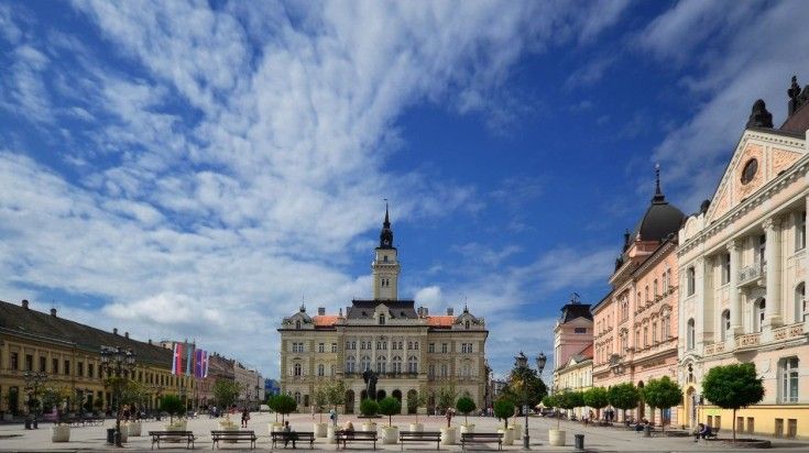 City hall in the center of Novi Sad on a cloudy day.