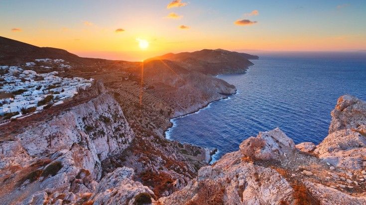 The view of Folegandros during sunset in Greece. The view of Folegandros during sunset in Greece.