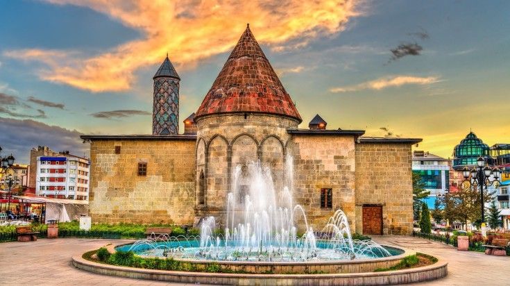 Yakutiye Medrese with a fountain in Erzurum in Turkey. Yakutiye Medrese with a fountain in Erzurum in Turkey.