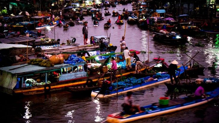 Floating market in Mekong Delta during November.