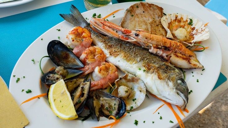 Seafood fish platter on a plate in Split. Seafood fish platter on a plate in Split.