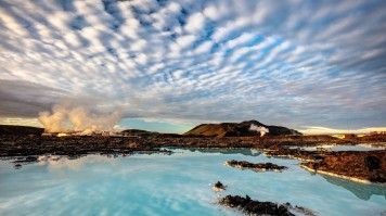 Blue waters of the blue lagoon in Iceland.