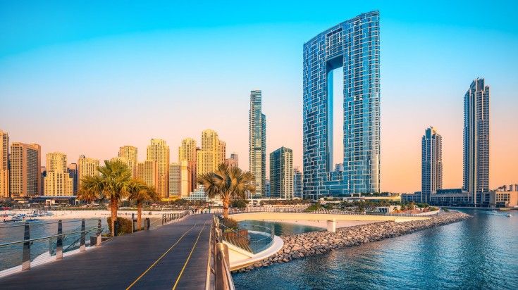 Jumeirah Beach of Dubai during sunset.