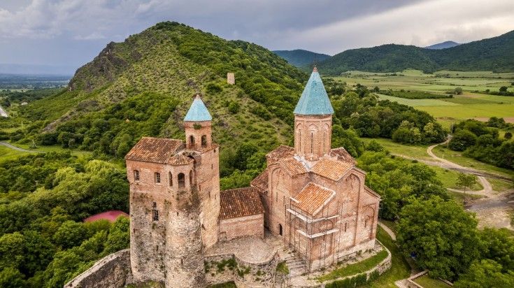 Aerial view of Gremi Castle on a cloudy day in Kakheti. Aerial view of Gremi Castle on a cloudy day in Kakheti.