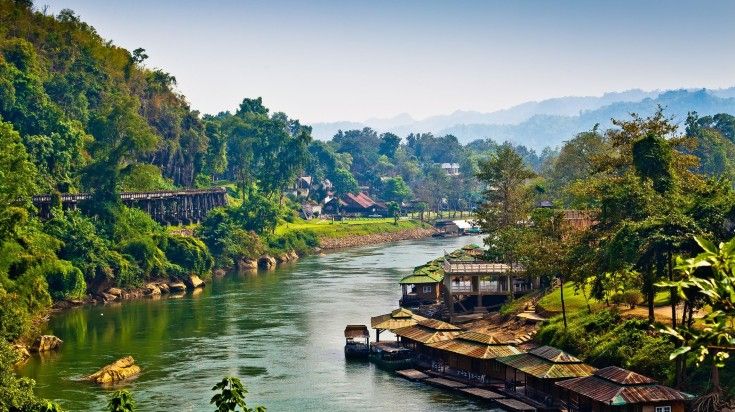 Landscape of River Kwai on a clear day in Kanchanaburi during your 14 days