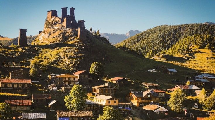 Keselo Hill with traditional Tushetian towers and houses in Upper Omalo.