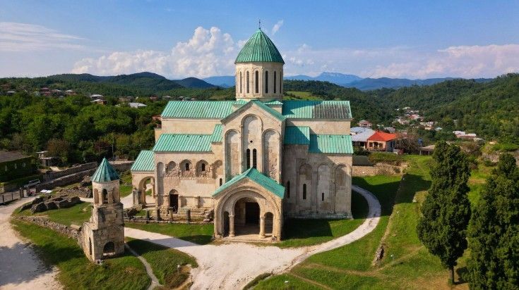 Aerial view of Bagrati Cathedral on a clear day in Kutaisi.