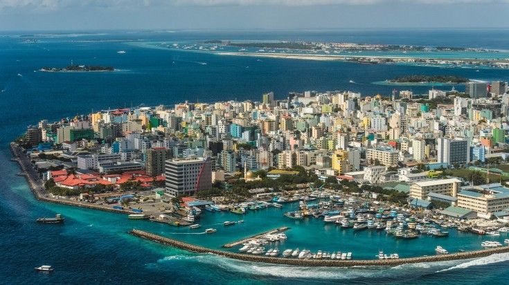 Aerial view of Male on a clear day in the Maldives.