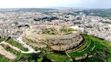 Perched atop a steep hill, the Old Citadel in Victoria, Gozo offers breathtaking views of the entire island. Aerial view of the Old Citadel in Victoria in Gozo